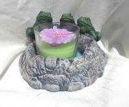 Ceramic painted three frogs on a pond candle holder